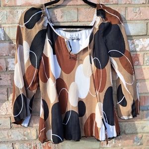 Crinkly Pleated Geometrical Print Y2k Tunic Blouse